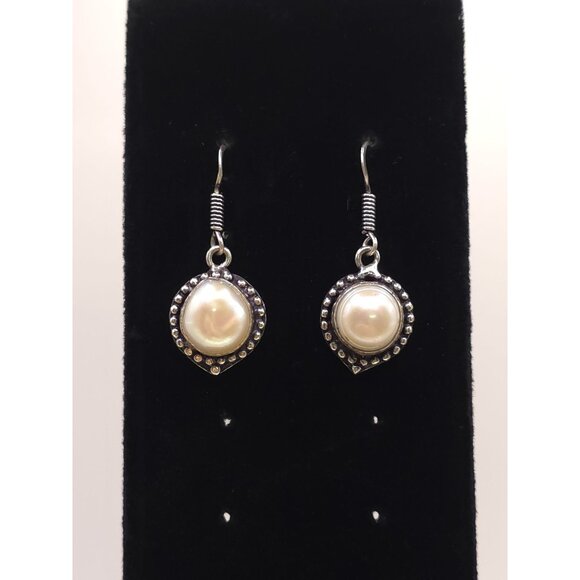 Vintage Style Sterling Silver & Pearl Drop Earrings - Picture 5 of 5